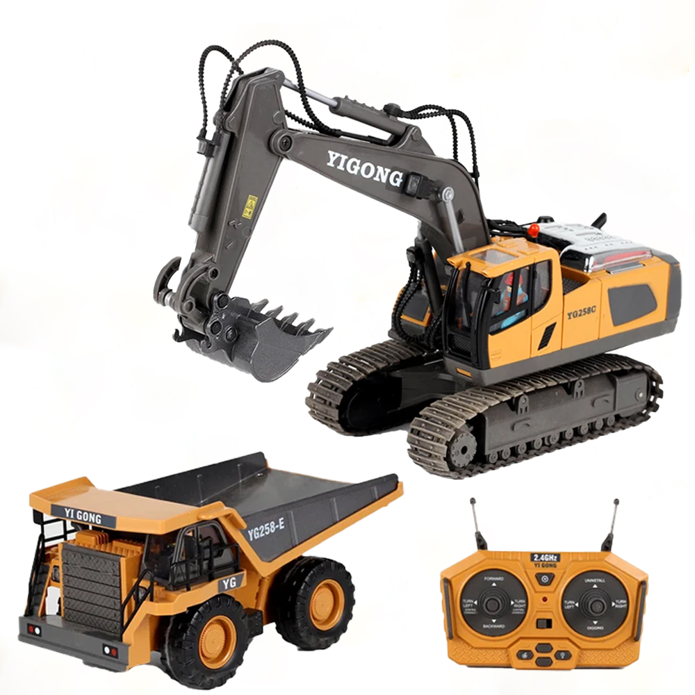 Heavy Equipment Games - 4WD Alaşımlı RC Ekskavatör Buldozer Damperli